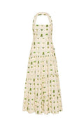 Flowering Girl Women halter neck backless layered floral print maxi dress in green