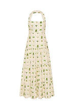 Flowering Girl Women halter neck backless layered floral print maxi dress in green