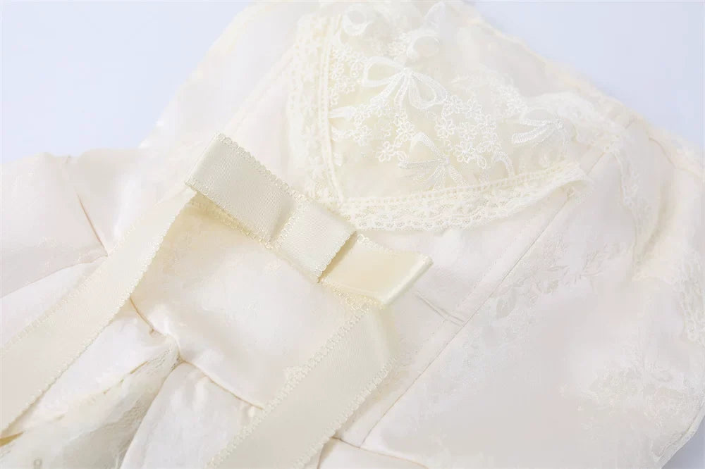Flowering Girl Women Strapless Lace Trim Corset Peplum Skort Romper