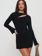 Flowering Girl Women black cut-out flared sleeve knitted long sleeve dress