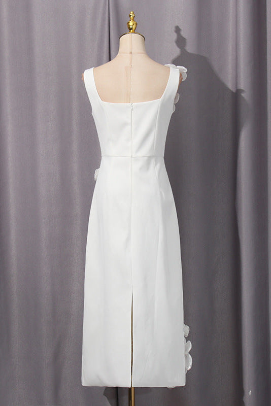 Sabrina 3d Flower Midi Dress In White