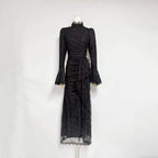 Flowering Girl Women victoria Long lantern sleevelace-trim maxi dress - black