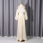 Ashley Apricot Off Shoulder Pleated Puff Sleeve Maxi Dress