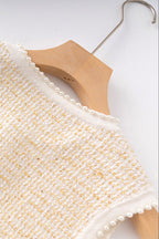Flowering Girl Women Celeste Tweed Button-Front Vest Pleated Skirt Set In Apricot