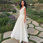New Winter Style Sheer V-Neck Lace-Trimmed Maxi Dress