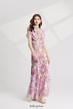 Flowering Girl Women chloe hollow out flower embroidery maxi dress in pink purple