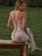 Flowering Girl Women Phoenix White Floral Print Fitted Corset Maxi Dress