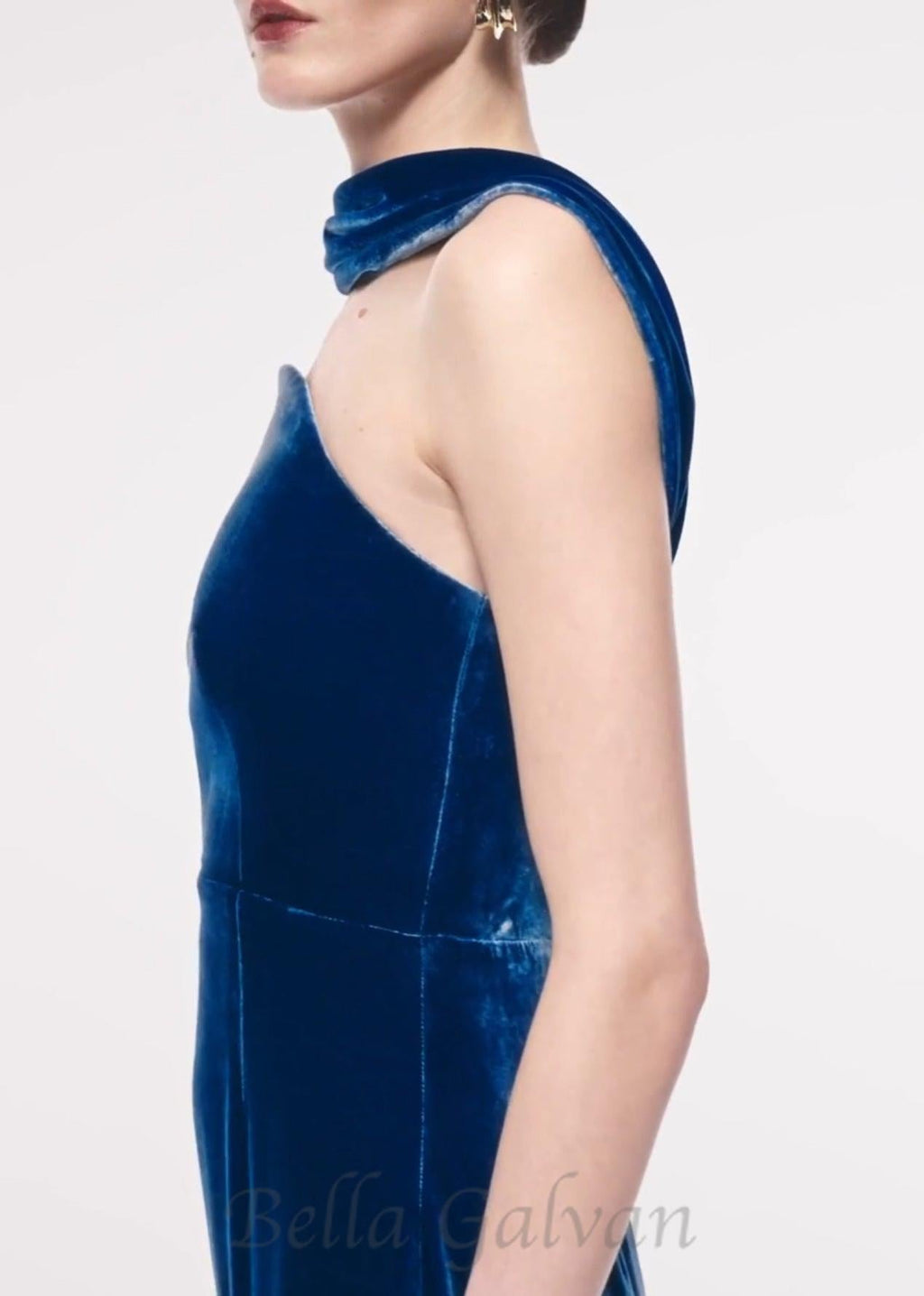 Flowering Girl Women josephine off-shoulder velvet sash gown in blue