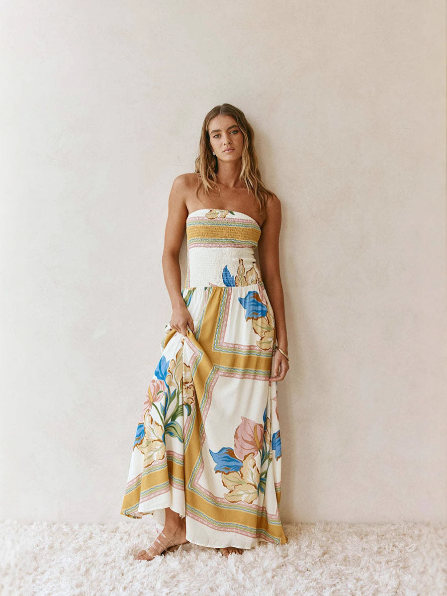 Flowering Girl Women Loose linen sleeveless strapless maxi dress