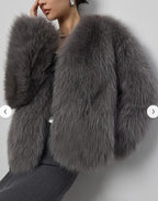 Flowering Girl Women Gray Faux Fox Fur Eco Friendly Long Sleeve Jacket