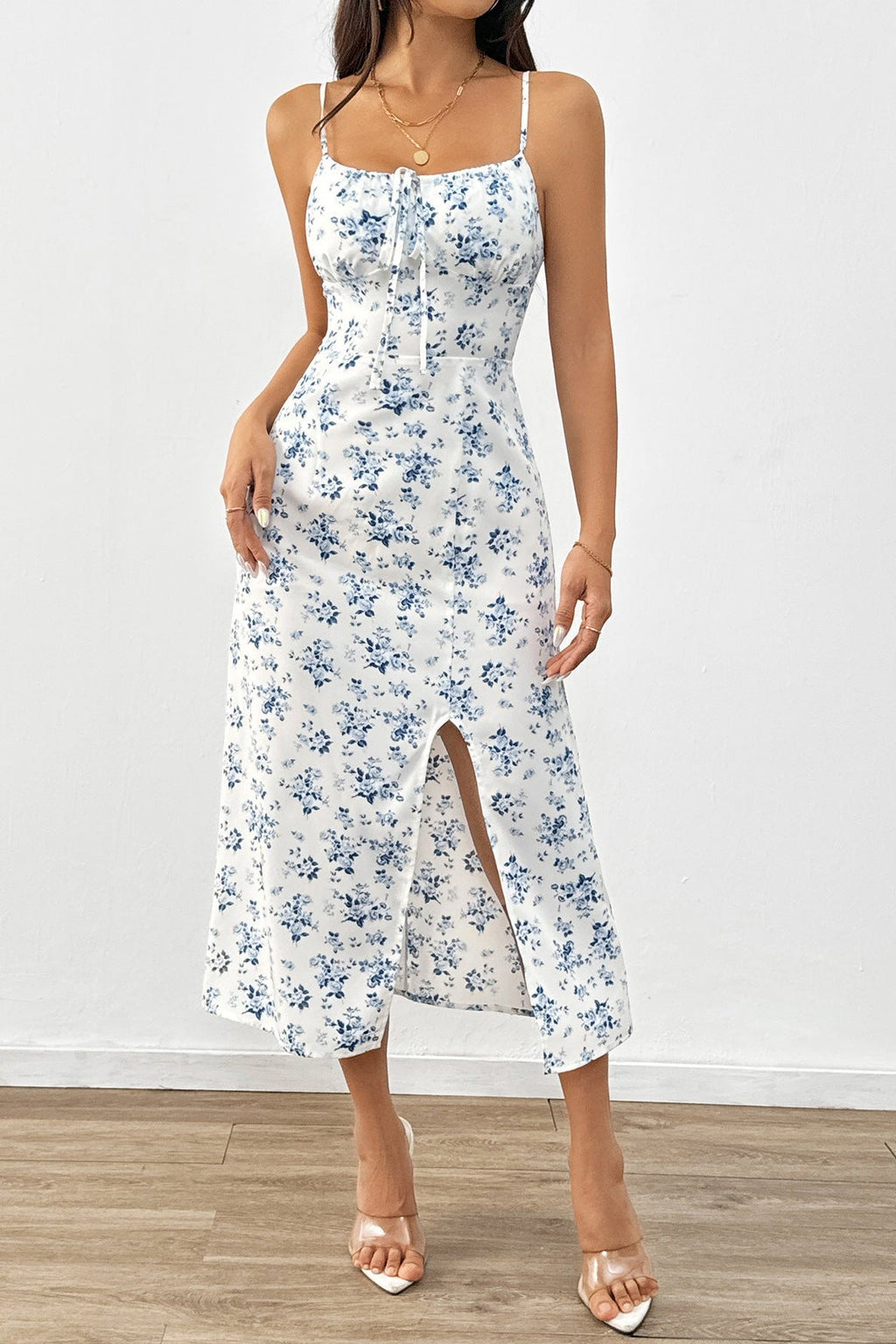 Floral print A-line midi dress