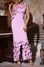 Flowering Girl Women Alma 3d Flower One-Shoulder Bodycon Maxi Dress In Purple