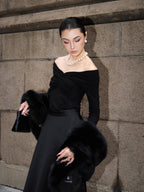Flowering Girl Women Black Stretch Knit Sweater