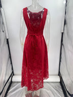 Flowering Girl Women red Lace Backless Jacquard Irregular Dress