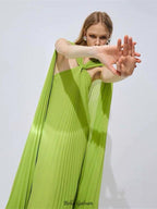 alyssa pleated grass green maxi dress