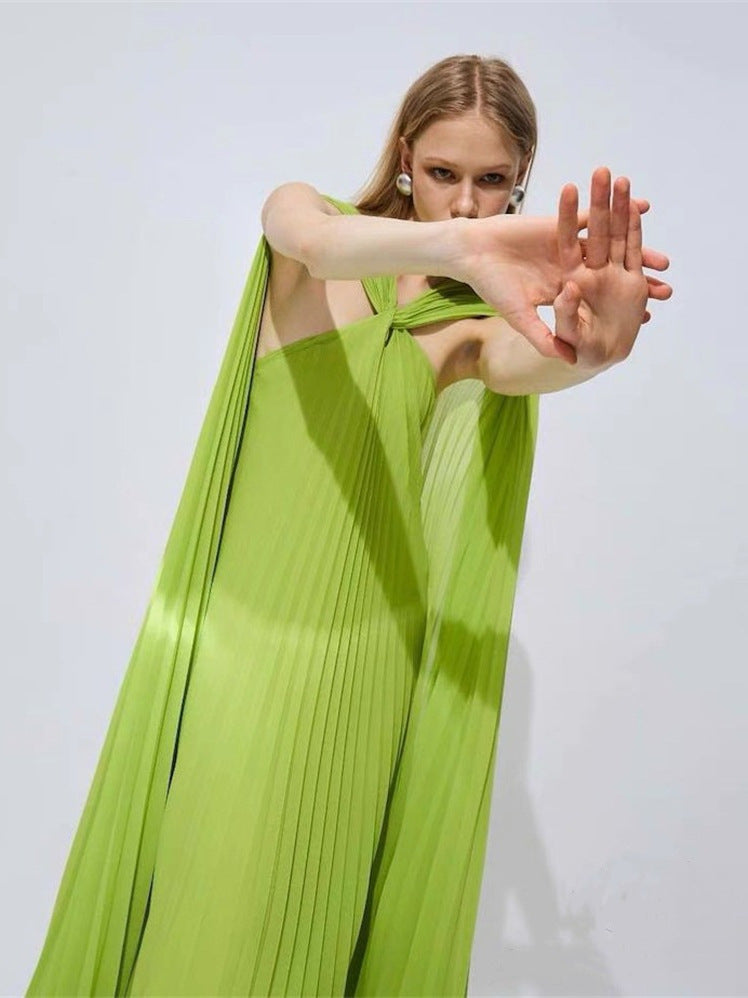 Flowering Girl Women Alyssa Pleated Grass Green Maxi Dress