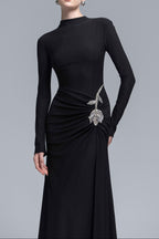 Flowering Girl Women Hedwig Rose Embellished Gathered Sheath Gown In Black