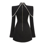 Flowering Girl Women diamond chain embellished trumpet sleeve mini dress in black