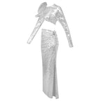 Flowering Girl Women crop top drape skirt set in silver