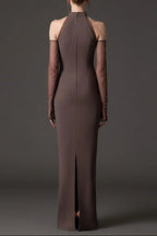 Flowering Girl Women vivien Brown Beading High Neck Maxi Dress