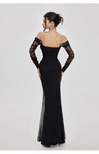 Ariel Black Mesh Off-Shoulder Mermaid Maxi Dress