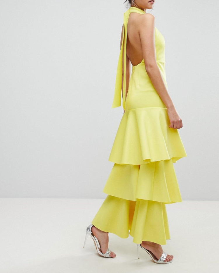 Flowering Girl Women samantha layered off-shoulder midi dress in yellow