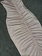 Hollow Mesh Rhinestone Sleeveless maxi Dress in pink