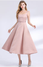 amelia square neck Satin Slip midi Dress - pink