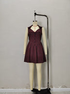 Flowering Girl Women Red Plaid Sleeveless Lapel V Neck Button Front Fit And Flare Mini Dress Summer Retro Dress