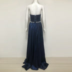 samantha Dark Blue Pearls Embroidered strapless maxi Dress