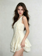 Flowering Girl Women evelyn One-shoulder layered ruffle mini dress - apricot