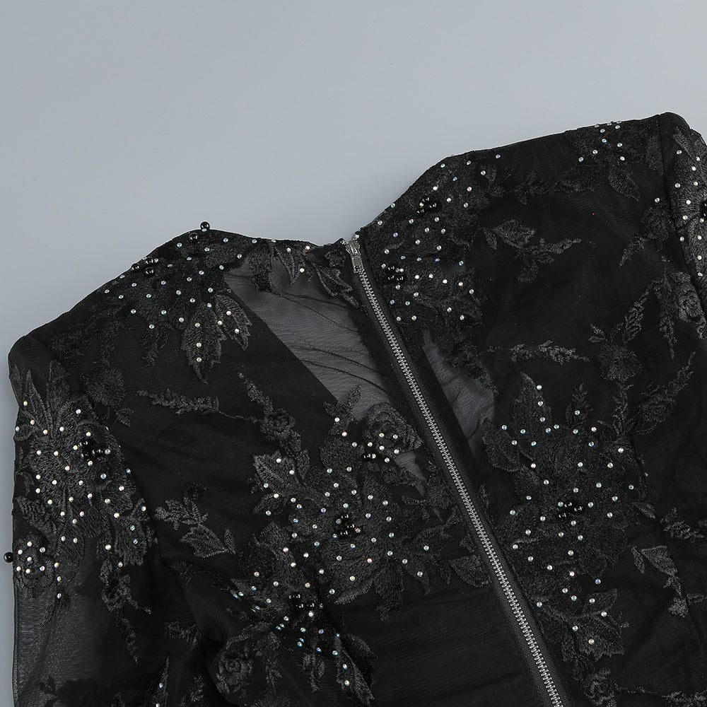 Flowering Girl Women diamond three-dimensional flower jumpsuit in black