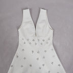 lily diamond V-neck midi dress in white