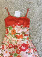 Two-Tone Satin Bust Floral Slip Mini Dress