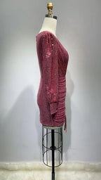 zenobia Ruched cut out Sequin Mini Dress in pink
