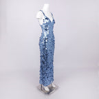 roberta Deep V-Neck Sequin Column Gown in blue