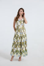 Flowering Girl Women celeste floral hollow stitching maxi dress in green