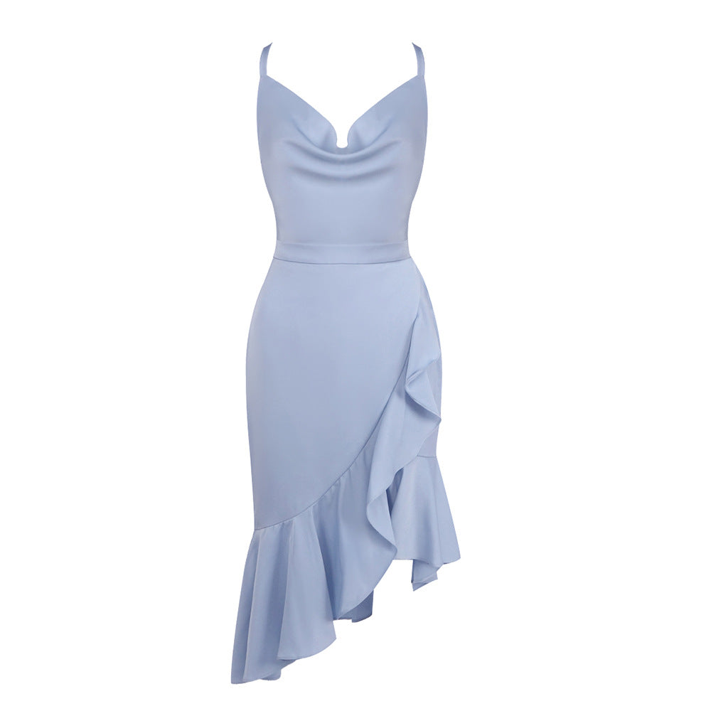 Flowering Girl Women sheila Asymmetrical ruffle trim mini dress - blue