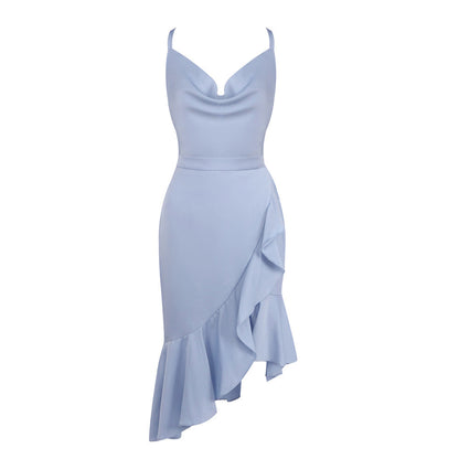 sheila Asymmetrical ruffle trim mini dress - blue