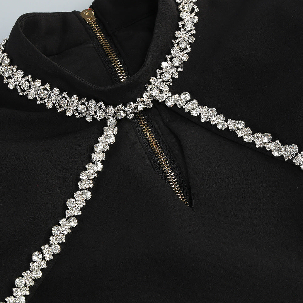 Flowering Girl Women diamond chain embellished trumpet sleeve mini dress in black