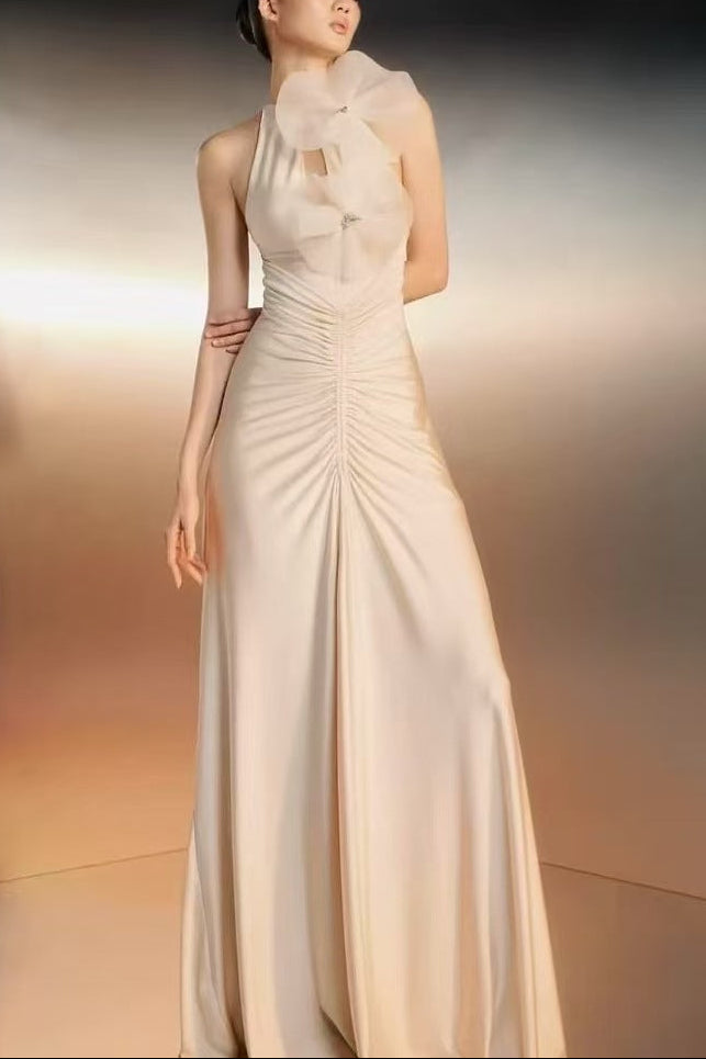 Nicola Flower Bow Pleated Bodycon Maxi Dress In White