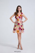 Flowering Girl Women georgia 3d Floral Lace mini Dress in apricot