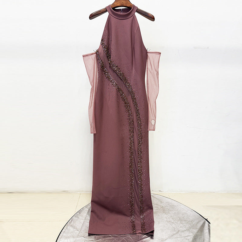Flowering Girl Women vivien Brown Beading High Neck Maxi Dress