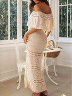 Hollow-out tie-up shawl maxi dress