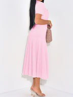 Flowering Girl Women pink buttons short sleeves maxi dress