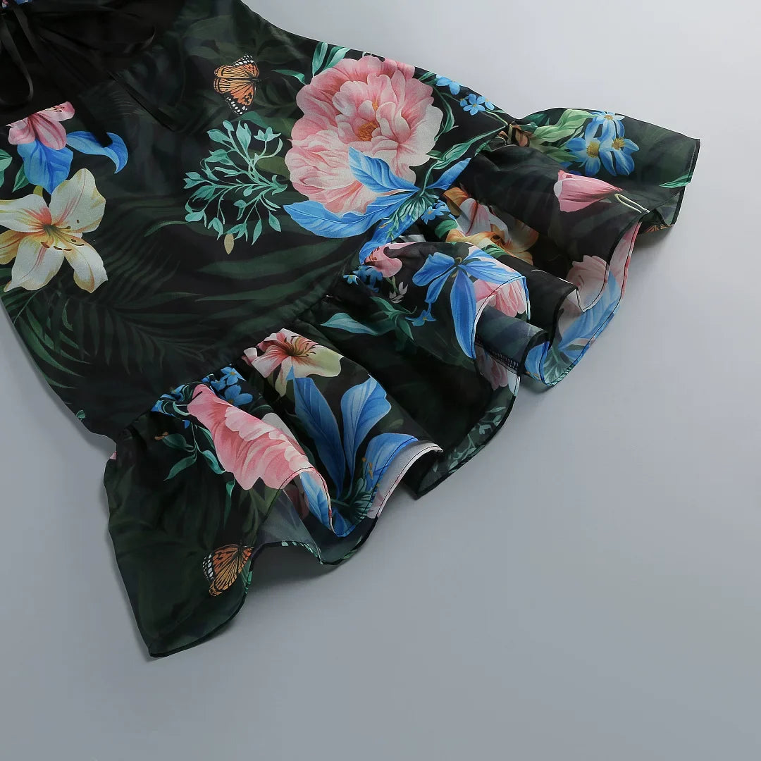 Flowering Girl Women Tropical Floral Cutout High Low Tiered Maxi Dress