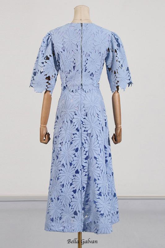 Lace Embroidered Top & Maxi Skirt Two-Piece Set in blue