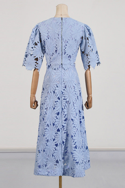 Flowering Girl Women Lace Embroidered Top & Maxi Skirt Two-Piece Set In Blue