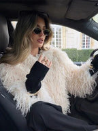 Flowering Girl Women michaelia fur lapel jacket in white