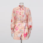 Flowering Girl Women Orange Jenny Floral Printed Shirt Shorts Set